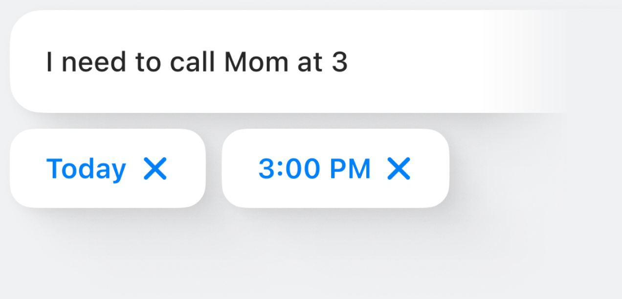 A natural reminder with Today and 3:00 PM detected automatically.